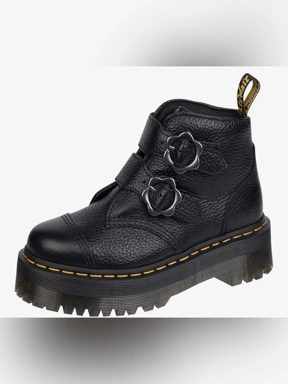 Dr Martens Devon Flower Platform Women’s Black Leather Boots!!(6)